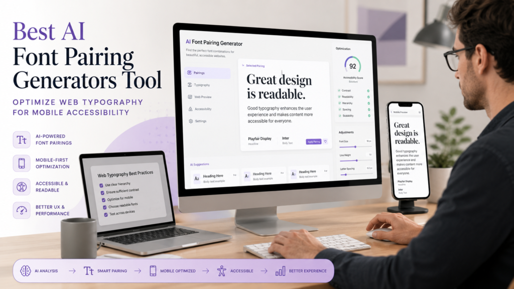 A designer using the Best AI Font Pairing Generators Tool to optimize web typography for mobile accessibility