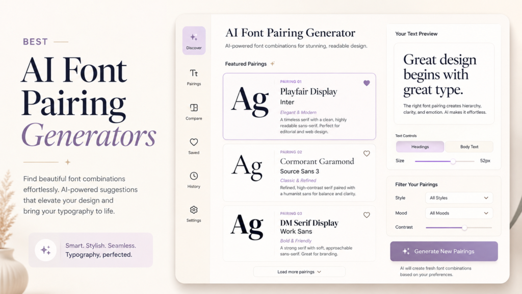 Interface of the Best AI Font Pairing Generators Tool showing a seamless blend of serif headers and sans-serif body text